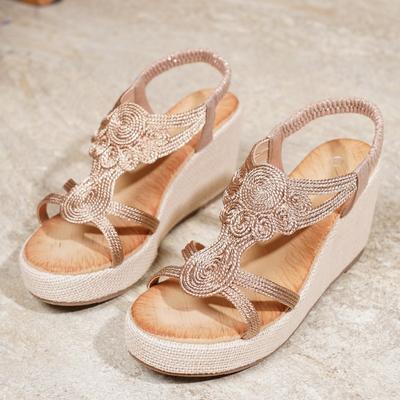 Новые европейские и американские сандалии на танкетке в стиле стразы, модные повседневные женские сандалии, водонепроницаемая платформа, женская обувь