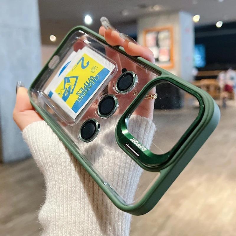 Прозрачный чехол для телефона с металлическим кольцом-подставкой для IPhone 16 15 14 13 12 11 Pro Max Plus Защита стекла камеры Прозрачная крышка