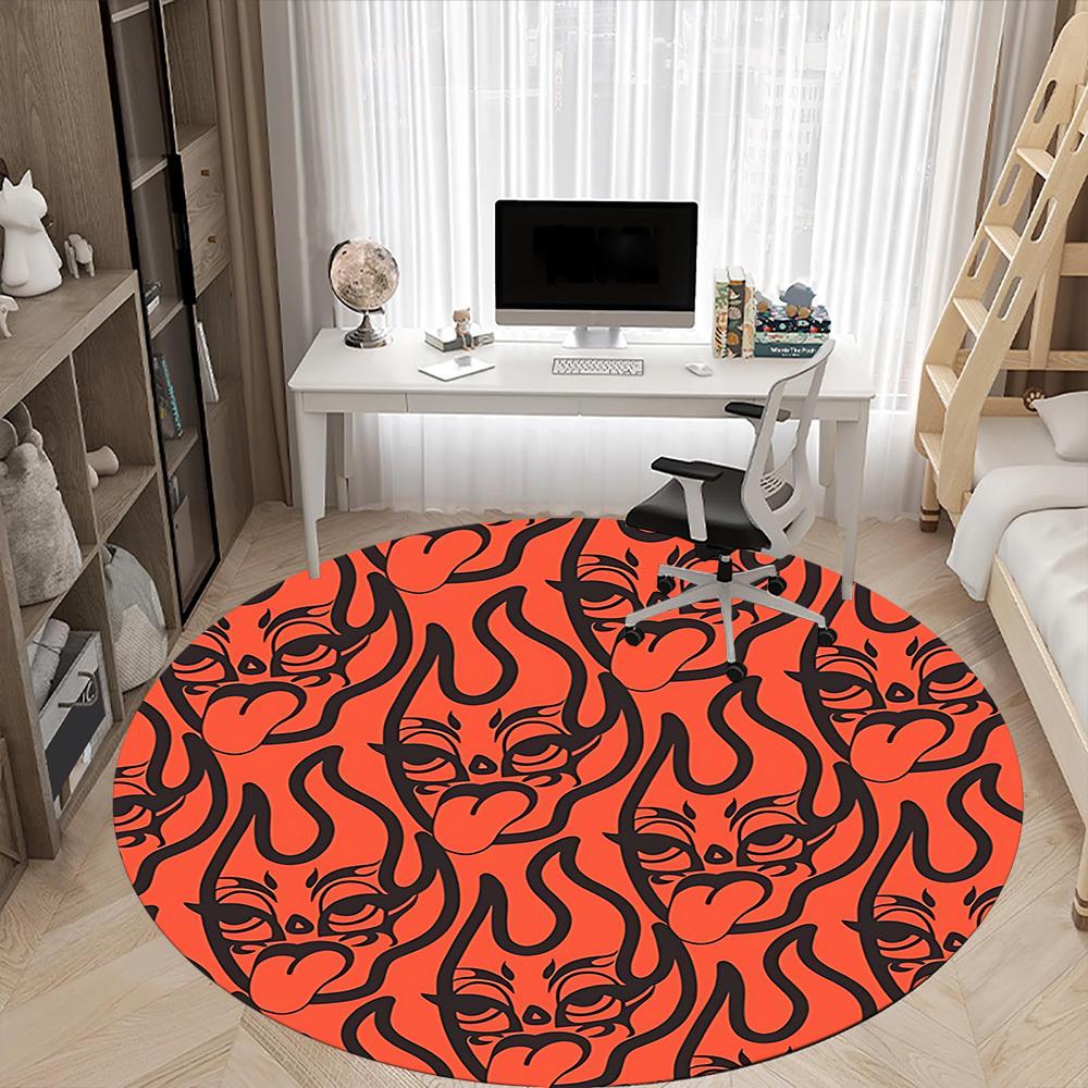 1pc Devil Faces Office Round Area Rug, Mat Suitable For Office, Under Office Chairs Bedroom Living Room Home Decor, Room Deco