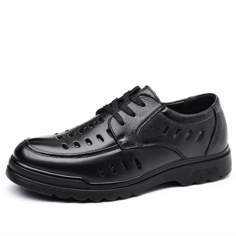 Мужская кожаная обувь с перфорацией, мужские модные повседневные дышащие кожаные сандалии, модельная кожаная обувь, сумка, с круглым носком, мужская обувь