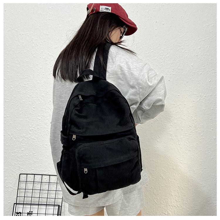 Solid Color Retro Backpack - Large Capacity, Casual Mori Girl Style for College Students and Fashionable Women