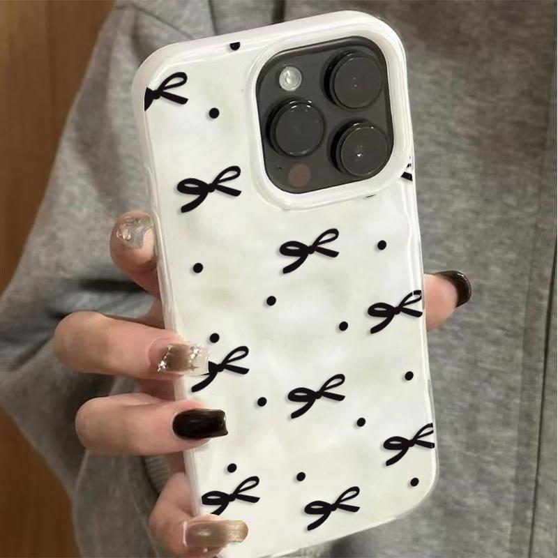 Милый черный бантик в горошек чехол для телефона для iPhone 17 16 15 Pro 14 Plus 13 12 11 Pro Max 17 Air 16E Мягкий ТПУ ударопрочный чехол