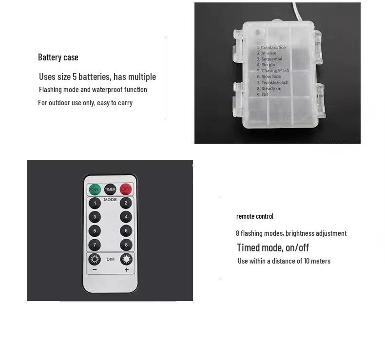 Водонепроницаемая гирлянда с 8 режимами и пультом управления – Светодиодные декоративные огни из медной проволоки на батарейках