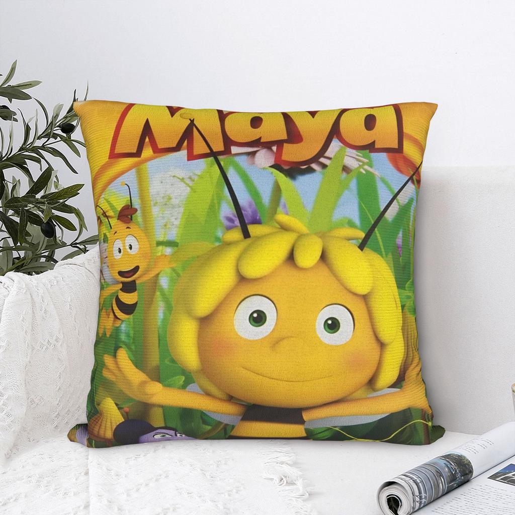 Decorative Pillow Cover Maya The Bee With Flower Cartoon Accessories Bedroom Throw Pillow Case Cover Square Style Multiple Sizes