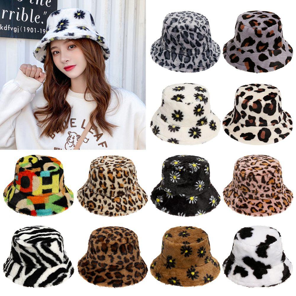Winter Women Soft Warm Casual Multicolor Rainbow Bucket Hat Fisherman Cap Faux Fur Cloche Hats
