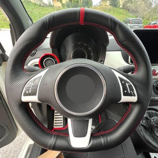 Сделай сам красная строчка кожаный чехол на руль для Fiat 500 2013 2014 2015