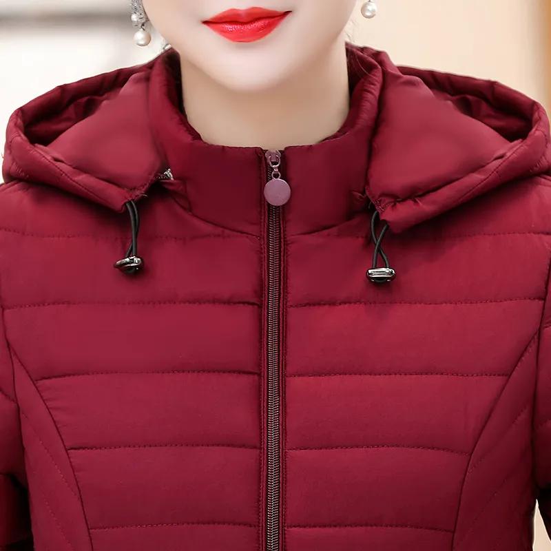 Middle-aged Women's Parkas Basic Jackets Autumn Winter Add Velvet Lamb Hooded Coats Cotton Winter Jacket Womens Mama Overcoat