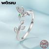 925 Sterling Silver Flower & Bird Open Ring For Women Clear CZ Butterfly Adjustable Statement Rings Party Jewelry Gift