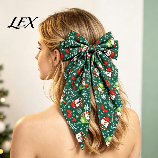 Gift for Christmas Hair Ornaments Bows Women Girls, Snowman Bow Clips, Handmade Red Green Large Ribbon Clips Festive Bows, Holiday Ribbons with