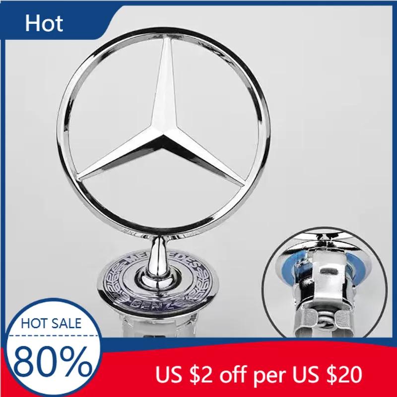 EZB2 Hot 2025 Star Bonnet Badge Car Hood Front Chrome Logo Hood Marking For Mercedes Benz C E S Class W204 W205 W212 W213 W211 W220 W