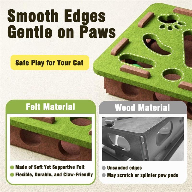 Felt Cat Toy Maze Box Interactive Puzzle Game With 2 Balls For Indoor Cats Hunting Exercise Self Play Scratch Resistant Fun