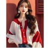 Red and White Contrasting Lantern Sleeve Chiffon Shirt Early Autumn New French Light Luxury Chic Top Women's Clothing