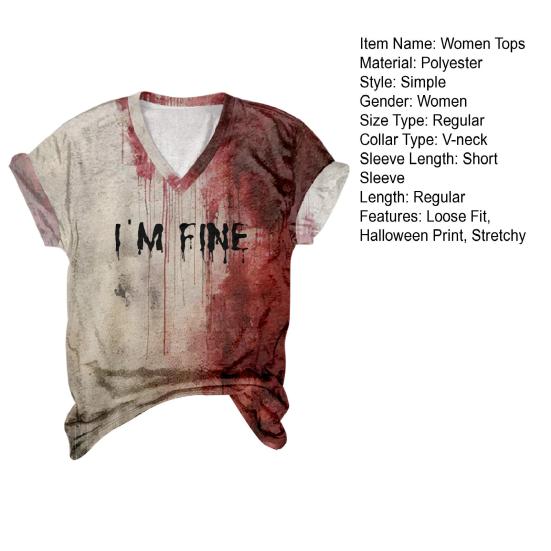 Женская футболка с V-образным вырезом и длинным рукавом, с принтом «кровавые буквы», свободный крой, пуловер на Хэллоуин, топы, праздничная одежда для вечеринок