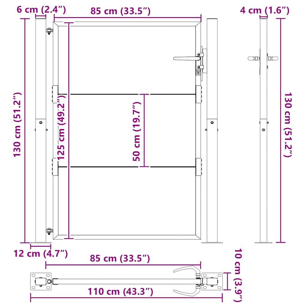 Garden Gate Black 110 x 130 cm Powder Coated Steel