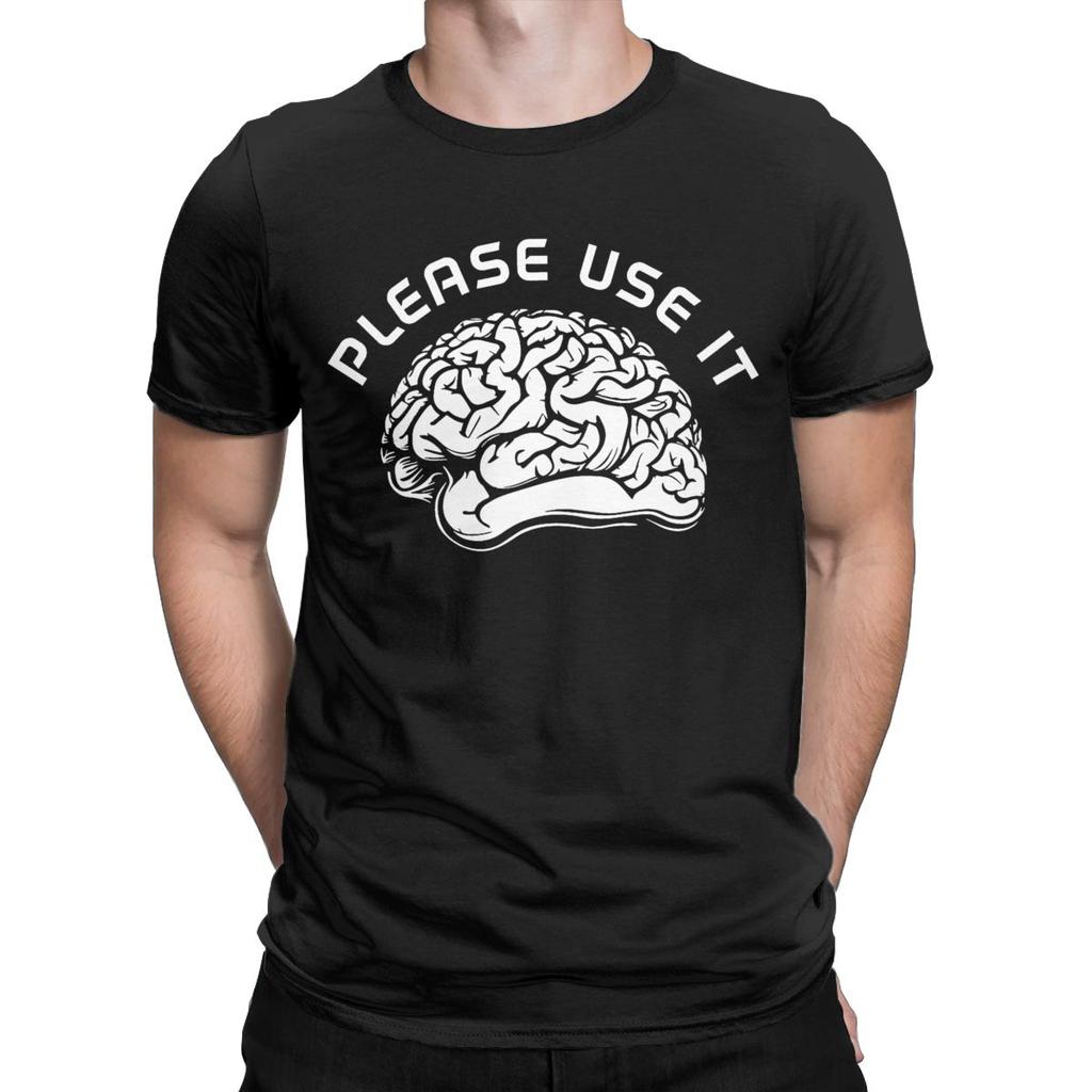 Men T-Shirt Please Use It Your Brain Fashion Cotton Tees Short Sleeve T Shirt Crewneck Clothes Plus Size