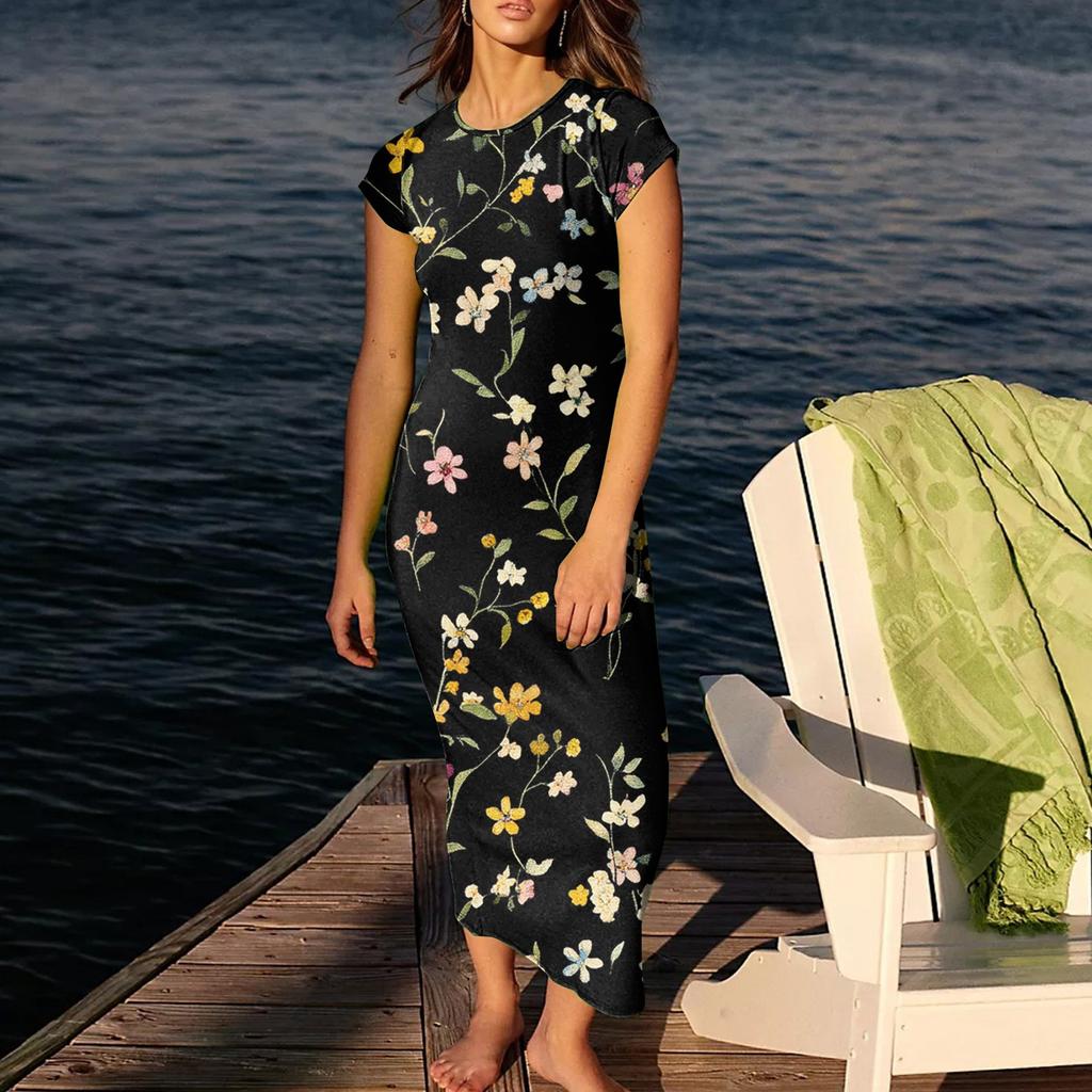 Женские платья миди с коротким рукавом и воротником-хомут, весна-лето, вечернее платье