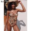 Sexy High Cut Leopard Push Up Bra Cup One Piece Swimsuit Female Swimwear Women Bather Bandeau Bathing Suit Swim Lady