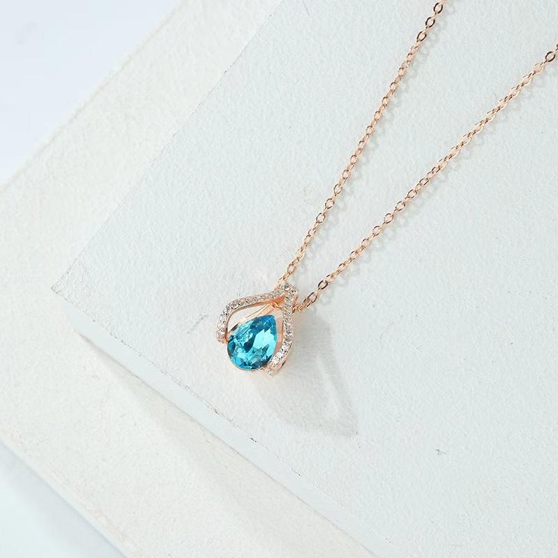 Новое ожерелье Ocean Heart Water Drop для женщин, позолоченное, высококачественное, легкое, роскошное, с простой цепочкой из кристаллов на ключицу