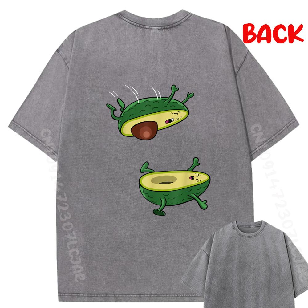 The Avocado Jump Kawaii Fruit Street Wear T Shirt Oversized Washed Shirt Soft Design Printed Clothes