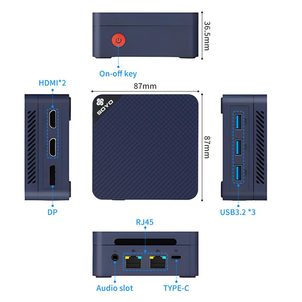 SOYO M4 Mini Mini PC, Intel N150 4 Core Max 3.6GHz, 12GB LPDDR5 RAM 512GB SSD, 2*HDMI + DP 4K Triple Display