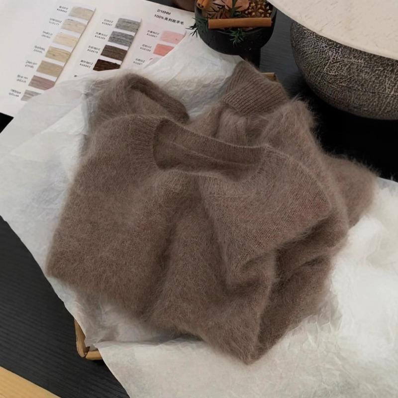 Premium Camel Mohair Soft Waxy Sweater Women's Autumn and Winter New Pullover Cashmere Knitted Sweater Top