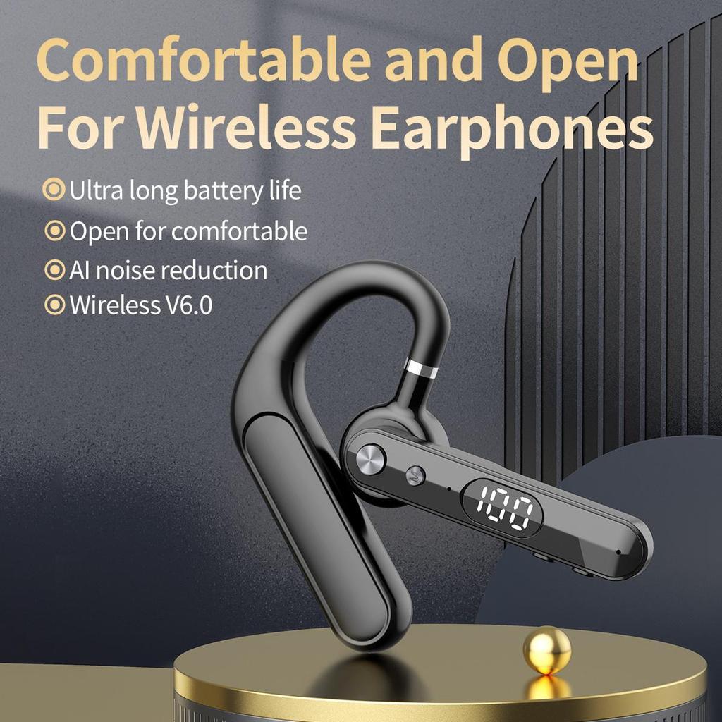 Business Bluetooth Headset ENC Noise Cancel Microphone 16.2MM Speaker Earphones Digital Display 40 Hours Call  Time Low Latency Headphone
