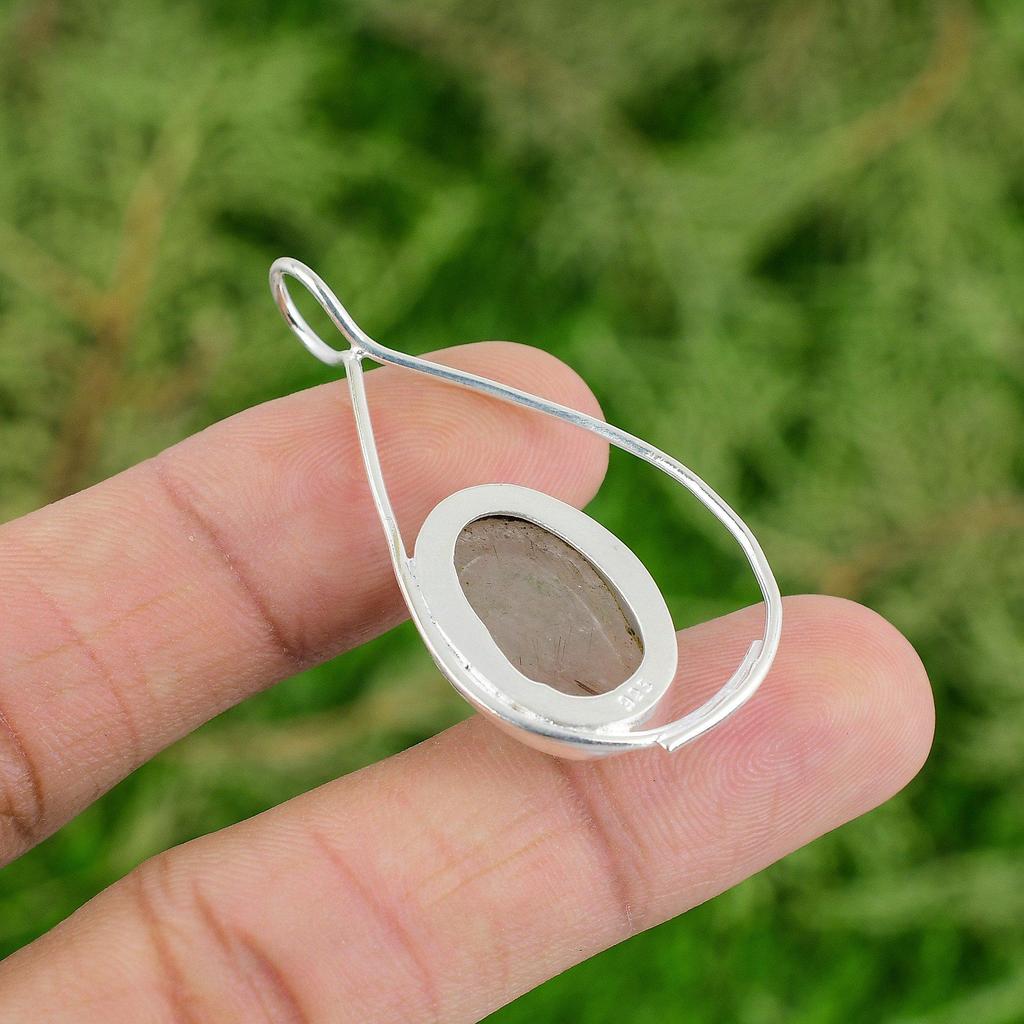 Daughters Day Deal Oval Golden Rutile Stone 925 Silver Bezel New Pendant Jewelry