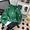 Sweater Women Winter Knitted Pullover Fir Loose Vintage Embroidered Flowers Knit Sweater