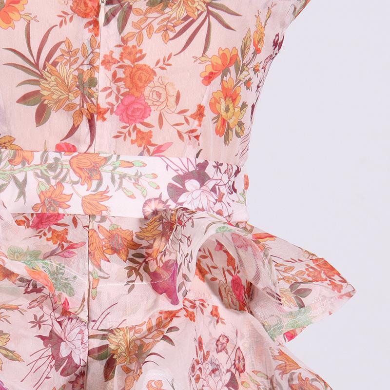 Юбка на подтяжках с французскими оборками и цветочным принтом 2025 года со шнуровкой на талии — облегающее праздничное платье для женщин