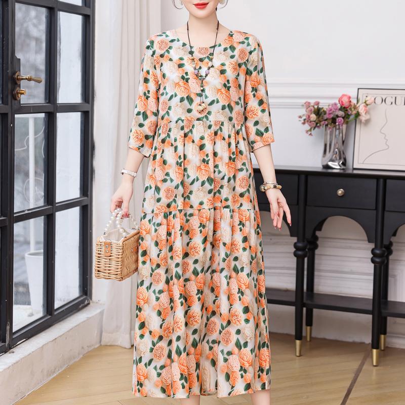 Большие размеры Повседневные женские платья Летняя винтажная одежда с короткими рукавами Элегантное длинное платье