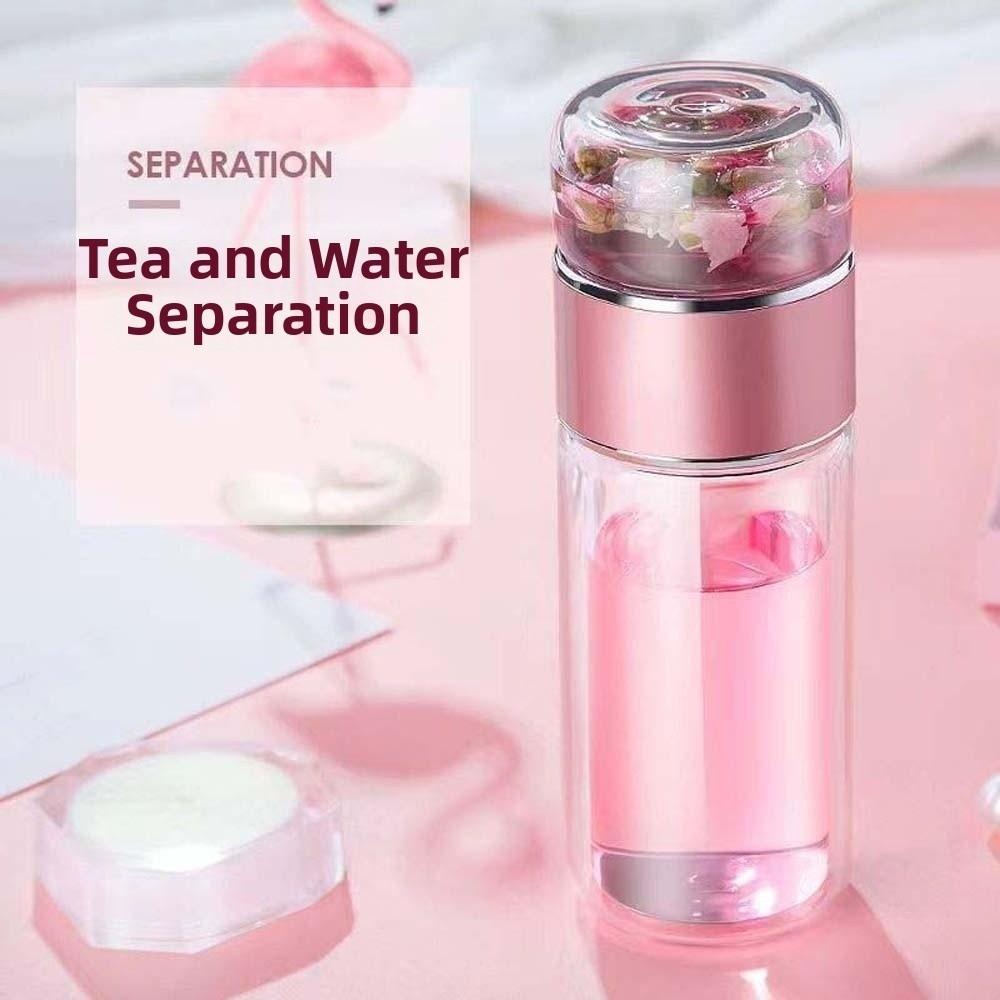 Round Mouth Tea Water Separation Bottle Borosilicate Glass Handhold Portable Bottle Couple