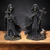 Halloween Black Robe Skeleton Figurine Gothic Cross Skeleton Resin Statue Sculpture Home Office Desktop Bookshelf Decoration Ornament Festival Gift
