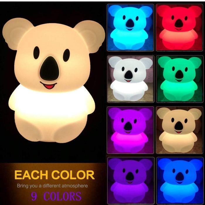 Koala Veilleuse LED enfants - lampe en silicone/lumière baby/lampe de chambre de bébé/lampe de lit - luminosité et couleur réglables