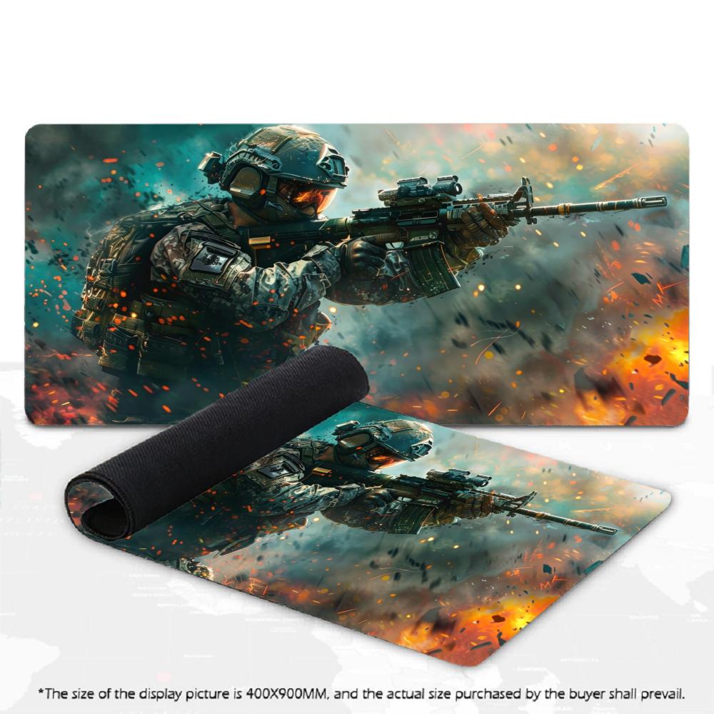XXL Large Tactical Soldier Gaming Mouse Pad Non-Slip Rubber Base Desk Mat Overlock Edge Keyboard Pad for PC Gamer Office Work