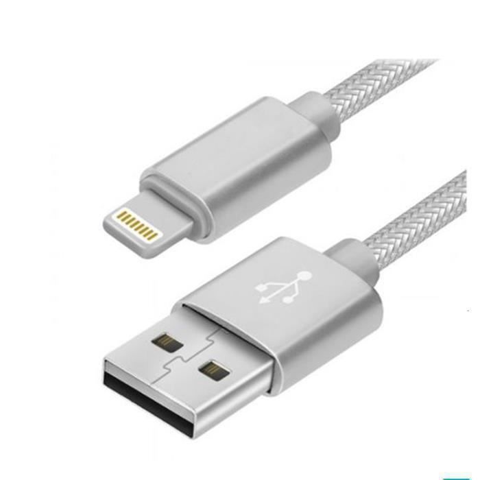 Lot de 10 Cable de charge résistant 1 Mètre chargeur pour iPhone SE 2020 4.7" Couleur Argent - Marque Yuan Yuan