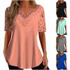 (Spicy chicken)Women Fashion V-Neck Lace Splicing Short Sleeve T-Shirt Fashion Ribbed Top Pullover
