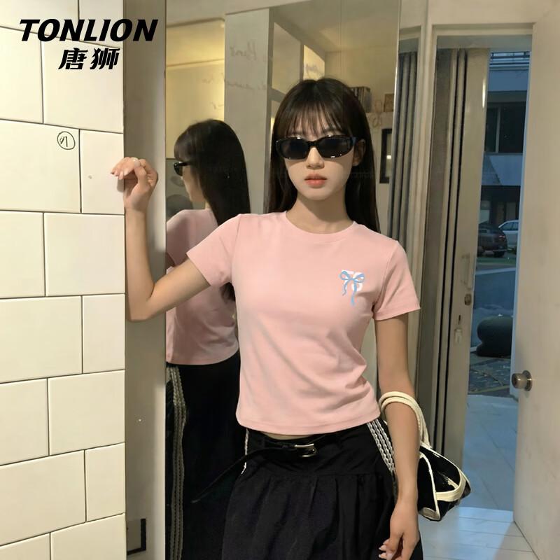 Женская футболка TonLion с круглым вырезом, коротким рукавом и бантом-бабочкой
