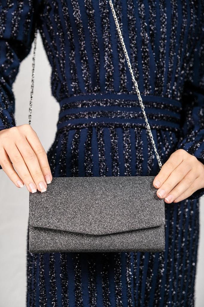 Women's Stylish and Useful Evening Dress Bag Women's Black Glitter Mini Box Shoulder Evening Bag