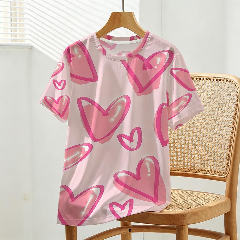 Women's Short Sleeve T-Shirt - Korean Style Heart Series,Soft Breathable,Versatile Casual Top