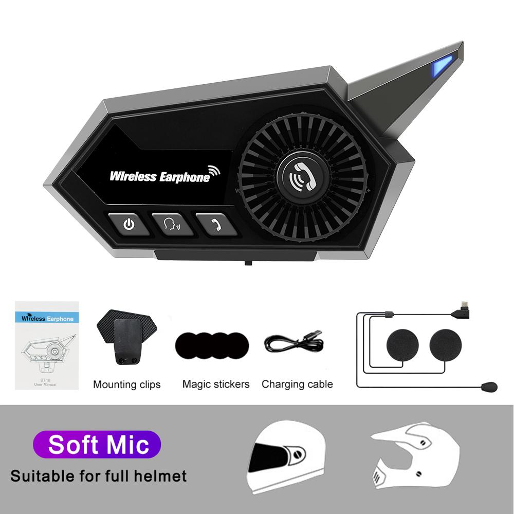 BT18 Мотоциклетный шлем Гарнитура Handsfree комплект Стерео Анти-помехи Водонепроницаемый музыкальный плеер Динамик Беспроводные наушники