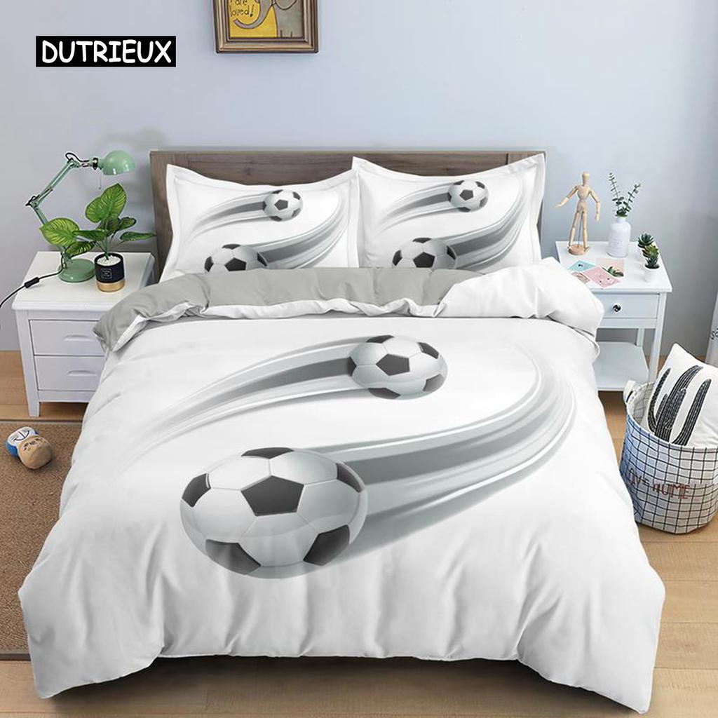 3D футбольное одеяло для мальчиков и подростков, комплект пододеяльников, футбольный мяч, комплект постельного белья из полиэстера, 2/3 предмета, мягкое двойное одеяло, покрывало