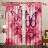 2D FLAT PRINTING 2pcs Curtains (Without Rod) Valentine's Pink Butterflies Popular Print Curtains Versatile Durable Polyester