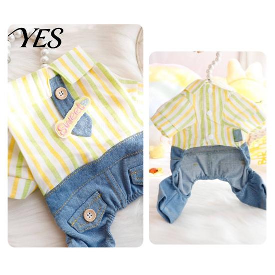 Spring Dog Clothes Striped Shirt Pet Jumpsuit, Four-Legged Clothes, Denim Pants Breathable Jumpsuit Outfit, Stylish Onesie for Small Dogs Active