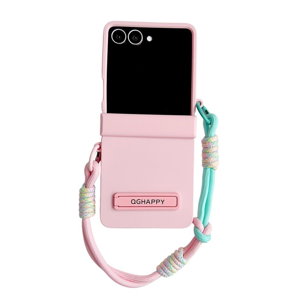 Double Color Contrast Lanyard Matte Case for Samsung Galaxy Z Flip 7 6 5 4 3 Zflip Hand Wrist Strap Bracket Stand Hard PC Cover