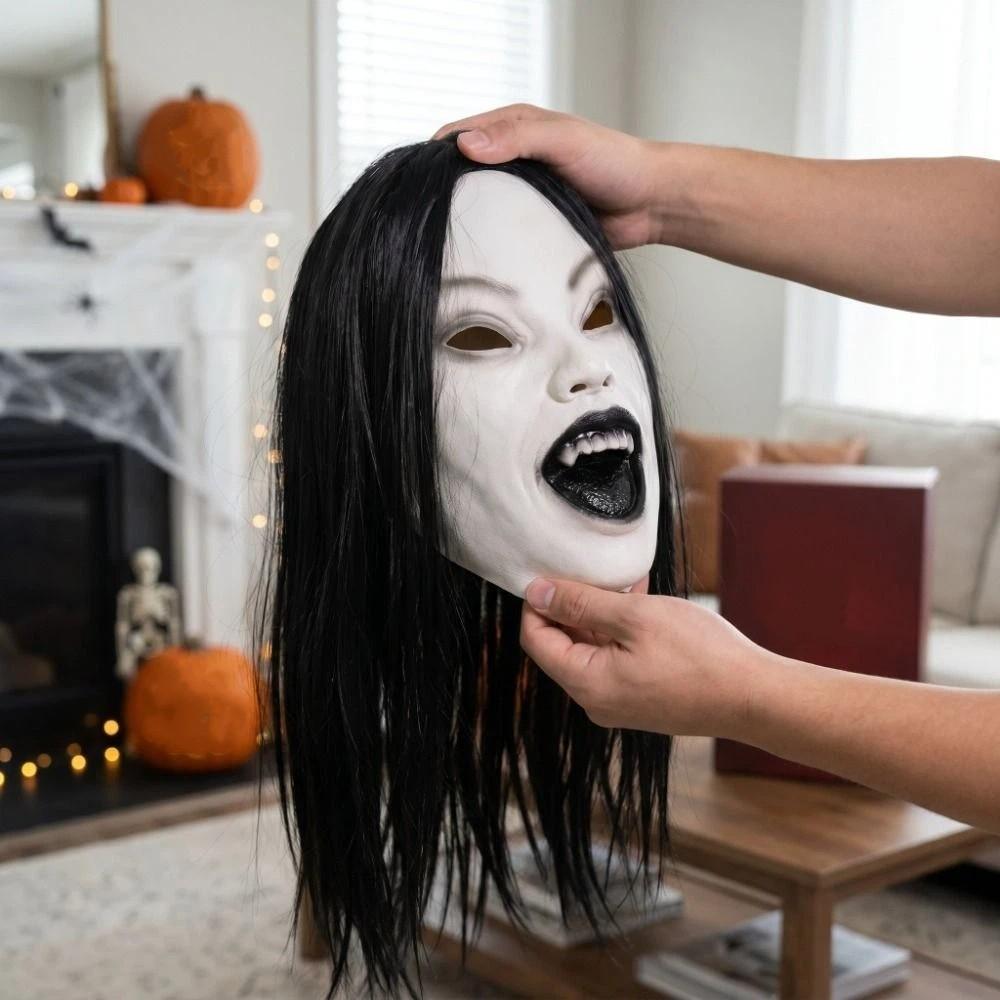 Latex Mask Halloween Decoration Long Hair Party Cosplay Costume Creepier Headgear Ghost House