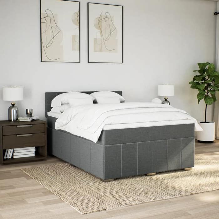 Maison Exclusive - Sommier à lattes de lit avec matelas Gris foncé 140x200cm Tissu