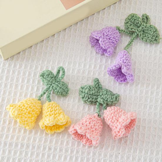 Вязаный брелок для ключей с цветком ручной работы, женский вязаный крючком шерстяной цветок, сумка в виде листа, подвески