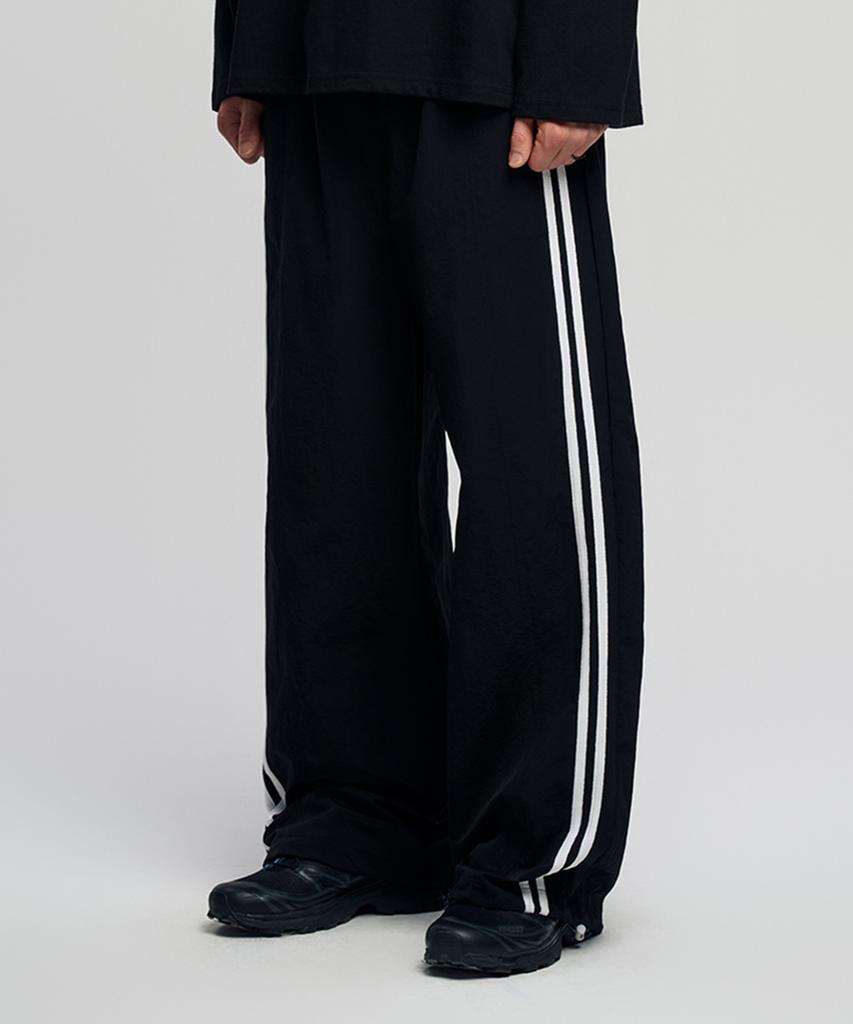 SLOW RECORD HOUSE Side Track Nylon Pants_Black