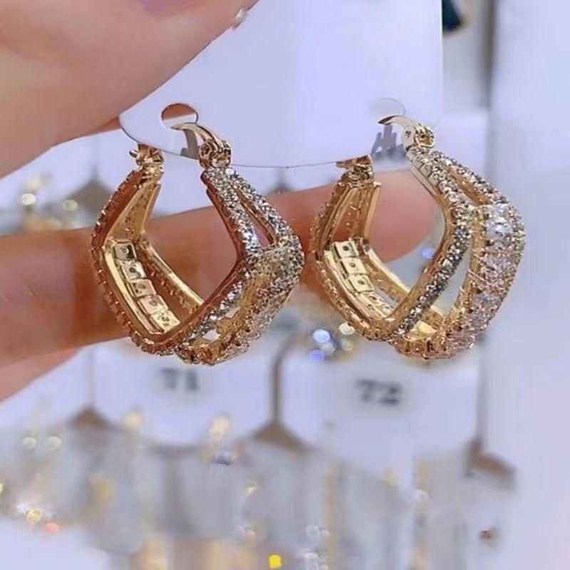 Square Zirconia Earring Buckle Gold Women's High Grade Earrings Rhinestone Hoop Earrings for Women