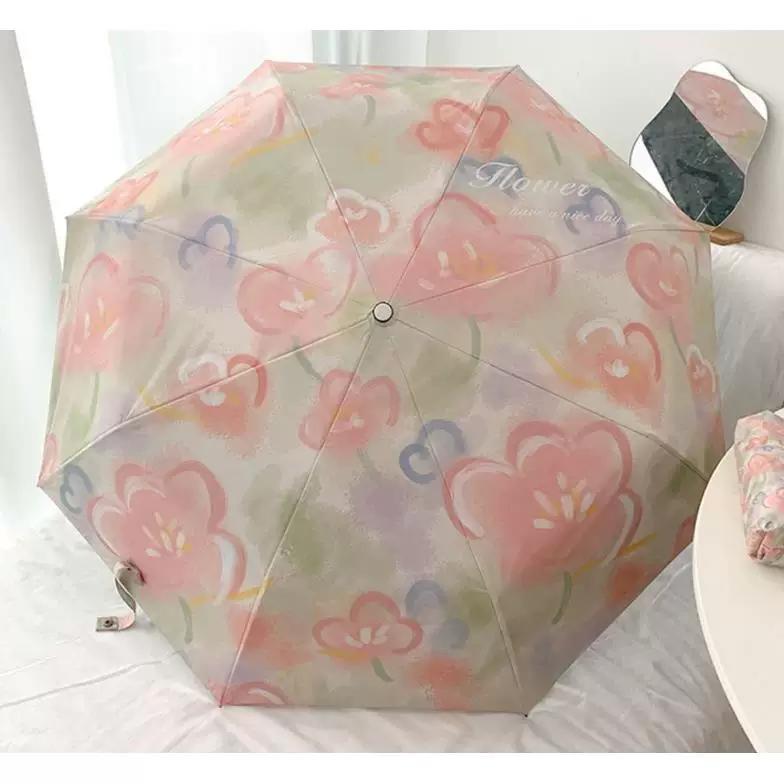Flower | Oil Painting Umbrella Women Rain Or Shine Dual-Use Compact Portable Sun-Proof Automatic Sun Umbrella Sun-Proof UV-Proof